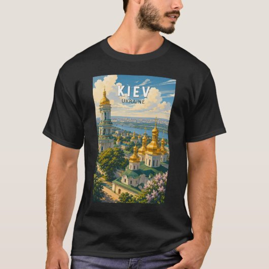 ウクライナ キーウ イラスト 旅行 アート ヴィンテージ Tシャツ (正面)
