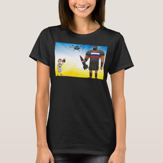 ウクライナ ドローン ブラック Tシャツ (正面)