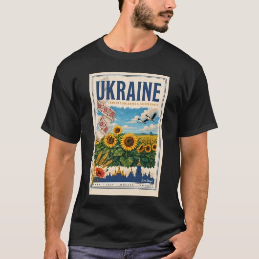 ウクライナ ヒマワリ キョウダイ キンイロ ドーム 挿絵 旅行 Tシャツ (正面)