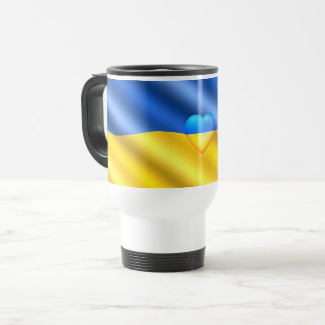 ウクライナ – 支援 – 自由平和 – ウクライナ国旗 トラベルマグ (正面左)