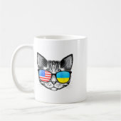 ウクライナ 米国旗 ルーツ 猫 ウクライナ系アメリカ人 メンズ コーヒーマグカップ (左)