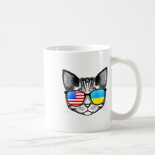 ウクライナ 米国旗 ルーツ 猫 ウクライナ系アメリカ人 メンズ コーヒーマグカップ (右)