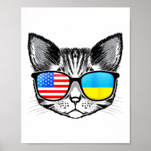 ウクライナ 米国旗 ルーツ 猫 ウクライナ系アメリカ人 メンズ ポスター