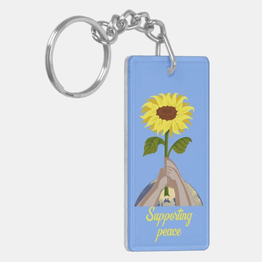 ウクライナ"黄色い青"平和ひまわりカラフル キーホルダー (正面左)