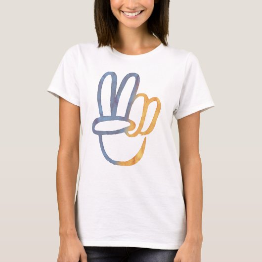 ウクライナ – PEACE Symbol v-Sign Freedomアンチ戦争 Tシャツ (正面)