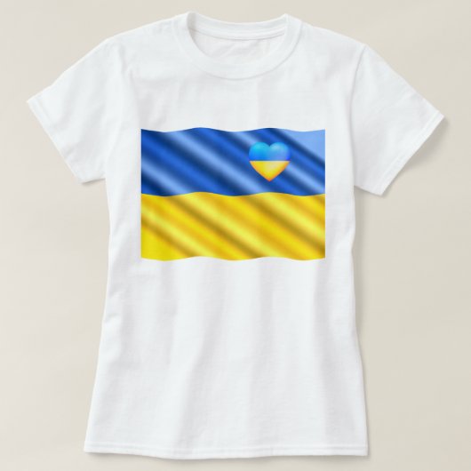 ウクライナTシャツのウクライナ国旗のハートをサポート Tシャツ (デザイン正面)