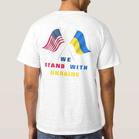 ウクライナTシャツUSA国旗ウクライナ国旗で立つ Tシャツ (裏面)