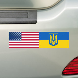 ウクライナUSAアメリカ国旗のトライデント・ウクライナ バンパーステッカー