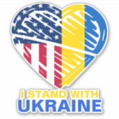 ウクライナUSAアメリカ国旗のハートサポートカー シール (正面)