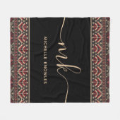 ウクラエレガントイナパターンデザインモノグスタイリッシュラム フリースブランケット (正面(横))