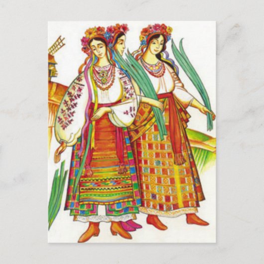 ウクラ伝統的イナドレスfrom Kyivschyna ポストカード (正面)