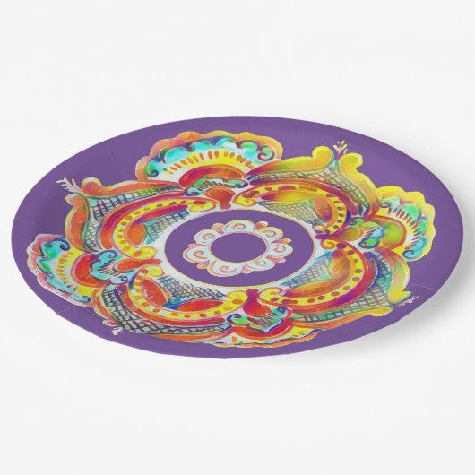 ウクラ伝統的イナフォークデコールパーティープレート ペーパープレート (アングル)