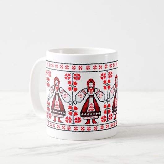 ウクラ伝統的イナ刺繍ウクライナガール コーヒーマグカップ (正面左)