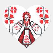 ウクラ伝統的イナ刺繍ウクライナガール ハートシール (正面)