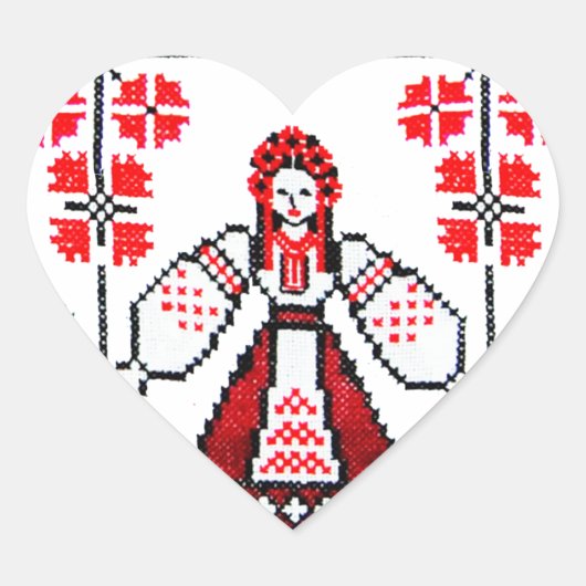 ウクラ伝統的イナ刺繍ウクライナガール ハートシール (正面)
