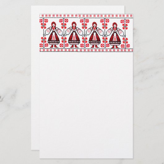 ウクラ伝統的イナ刺繍ウクライナガール 便箋 (正面/裏面)