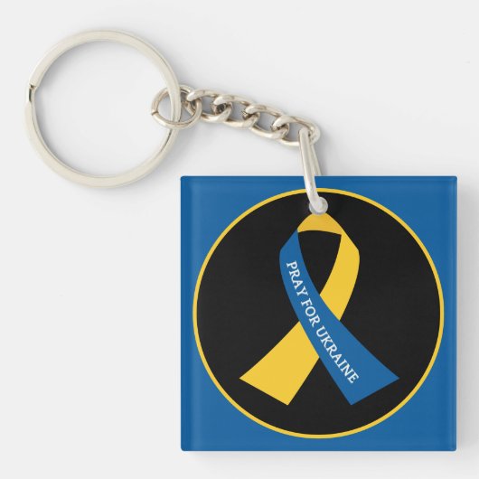 ウクラ祈ウナサポート用リボン正方形 キーホルダー (正面)