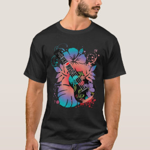 ウクレレおもしろい音楽とハイビスカス花UKE Tシャツ