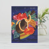 ウクレレのハイビスカスのアロハハワイのルアウ（ハワイ式宴会）の招待状 招待状 (スタンド正面)