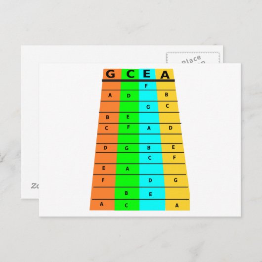 ウクレレのフレットとノート ポストカード (正面/裏面)