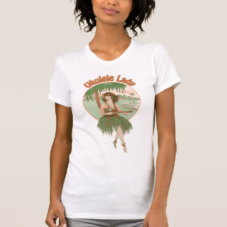 ウクレレの女性#1女性は短い袖のTシャツをつけます Tシャツ