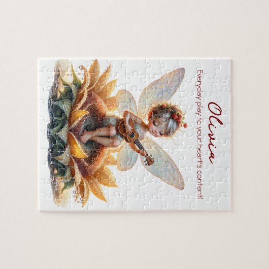 ウクレレひまわり姿のかわいいアニメガール ジグソーパズル (横)