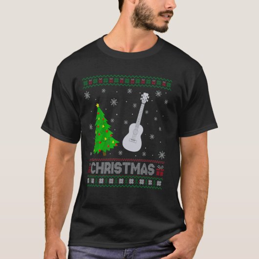 ウクレレクリスマスツリー照明醜いクリスマスセーター Tシャツ (正面)