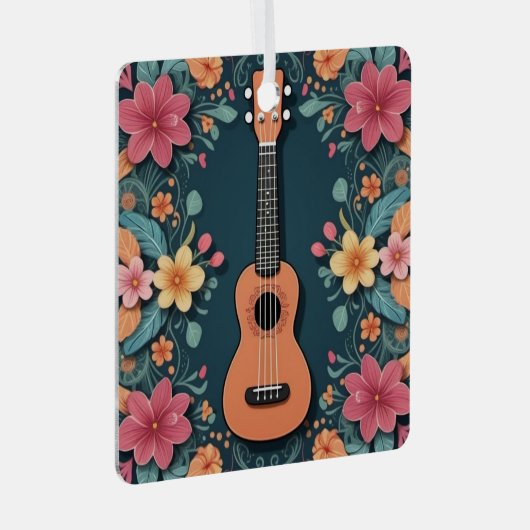 ウクレレトロピカルフラワーズミュージカル楽器カスタム メタルオーナメント (正面右)