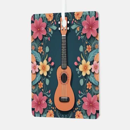 ウクレレトロピカルフラワーズミュージカル楽器カスタム メタルオーナメント (正面左)