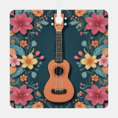 ウクレレトロピカルフラワーズミュージカル楽器カスタム メタルオーナメント (正面)