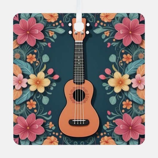 ウクレレトロピカルフラワーズミュージカル楽器カスタム メタルオーナメント (正面)