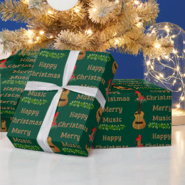 ウクレレハッピークリスマスミュージックメリーホリデー ラッピングペーパー