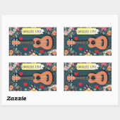 ウクレレラブミュージカル楽器ヒッピーフローラボホ 長方形シール (シート)