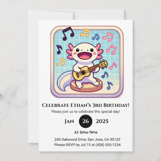 ウクレレ奏者アホロートルの誕生日 招待状 (正面)