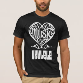 ウクレレ愛好家のための優雅なスクロールハート Tシャツ
