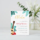 ウクレレ水色 |熱帯誕生日ルアウ（ハワイ式宴会）パーティー インビテーションポストカード (スタンド正面)