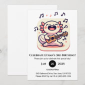 ウクレレ誕生日を歌うウーパールーパー 招待状 (正面/裏面)
