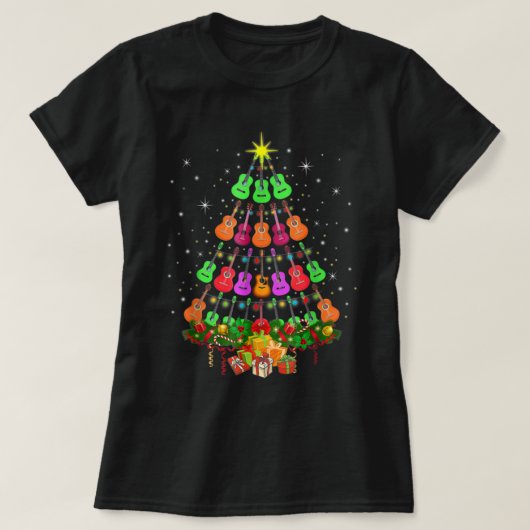 ウクレレ音楽ウケメレカリキマカクリスマスツリーS Tシャツ (デザイン正面)