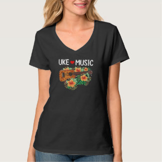 ウクレレ音楽ラブギターフラワーズハワイ Tシャツ