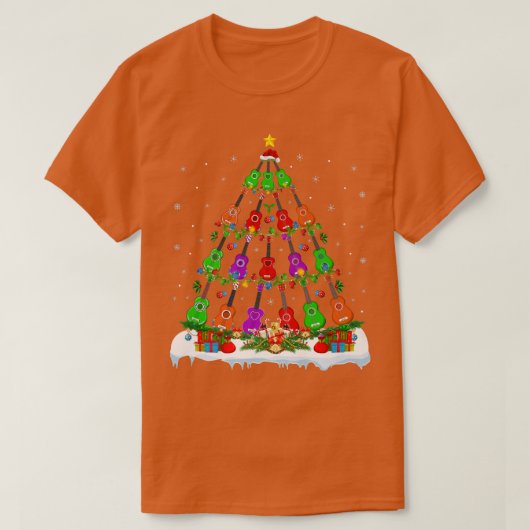 ウクレレ音楽愛好家クリスマスライトウクレレのクリスマス Tシャツ (デザイン正面)