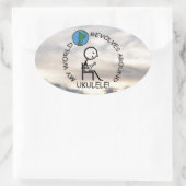 ウクレレ – 世界リボルブオーバルのまわりにステッカー 楕円形シール (バッグ)