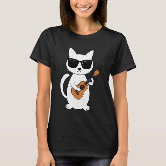 ウクレレ 猫 ウクレリスト 弦楽器 Tシャツ (正面)