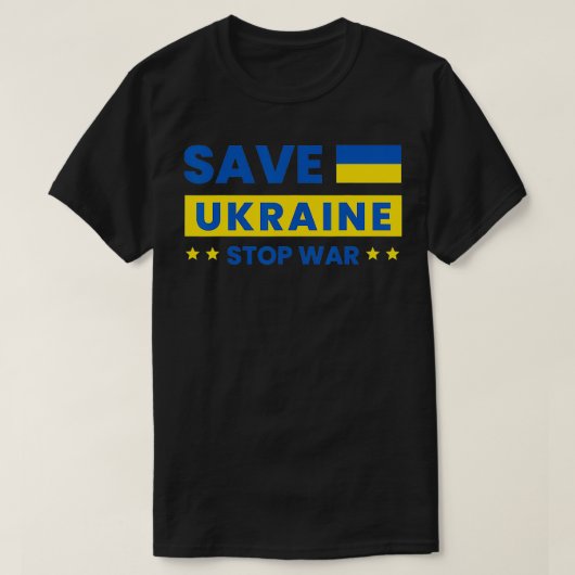 ウク救ラストップイナ国旗とウクライナ戦争 Tシャツ (デザイン正面)