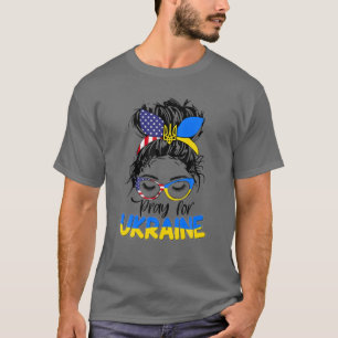 ウク祈ラナのMessy Bun Women USA American Ukra Tシャツ