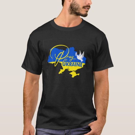 ウク祈ラナフラッグ無料ウクライナ – I Support Ukr Tシャツ (正面)