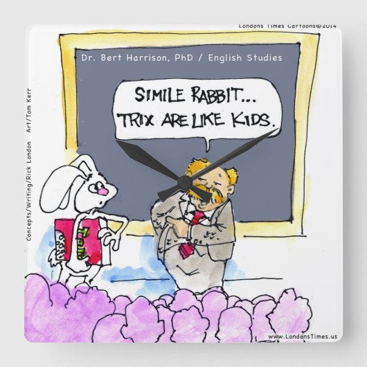 ウサおもしろいギ文法警察の壁時計 スクエア壁時計 (正面)