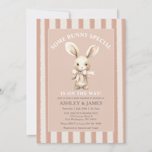 ウサギいくつかのバニーが赤ちゃんシャワーの途中にある 招待状 (正面)