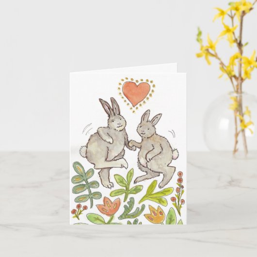 ウサギおめでとうカード カード (黄色い花)