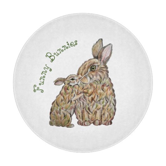 ウサギおもしろいたち。鉛筆スケッチ カッティングボード (正面)