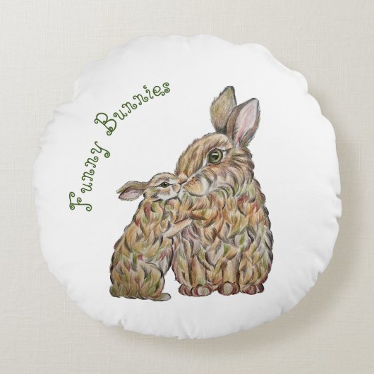 ウサギおもしろいたち。鉛筆スケッチ ラウンドクッション (正面)